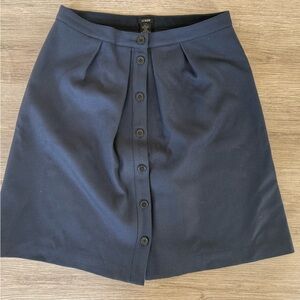 J.Crew 100% Wool Button Front Skirt Size 12 Navy A-Line Classic